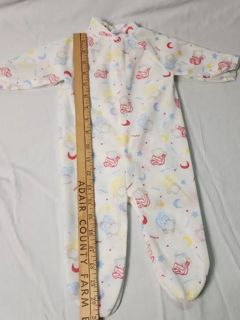 80s 90s Carter's Baby Interlock Knit Footed Sleeper Lot Pastel Teddy Bear M VTG